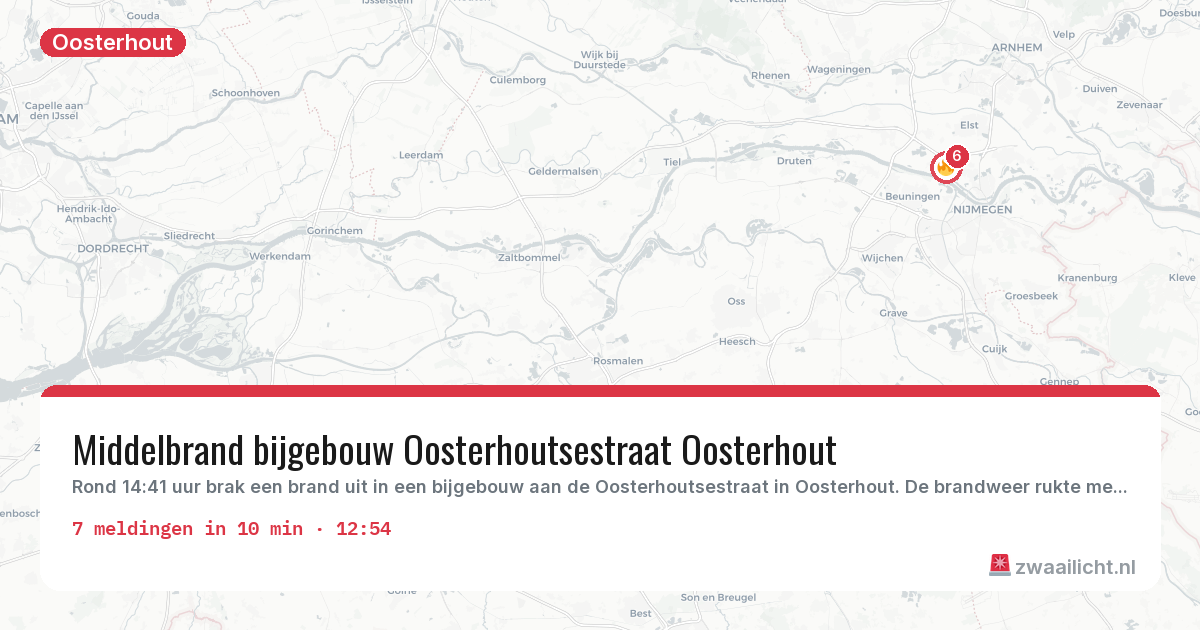 Kaart van de activiteitspiek bij Oosterhout