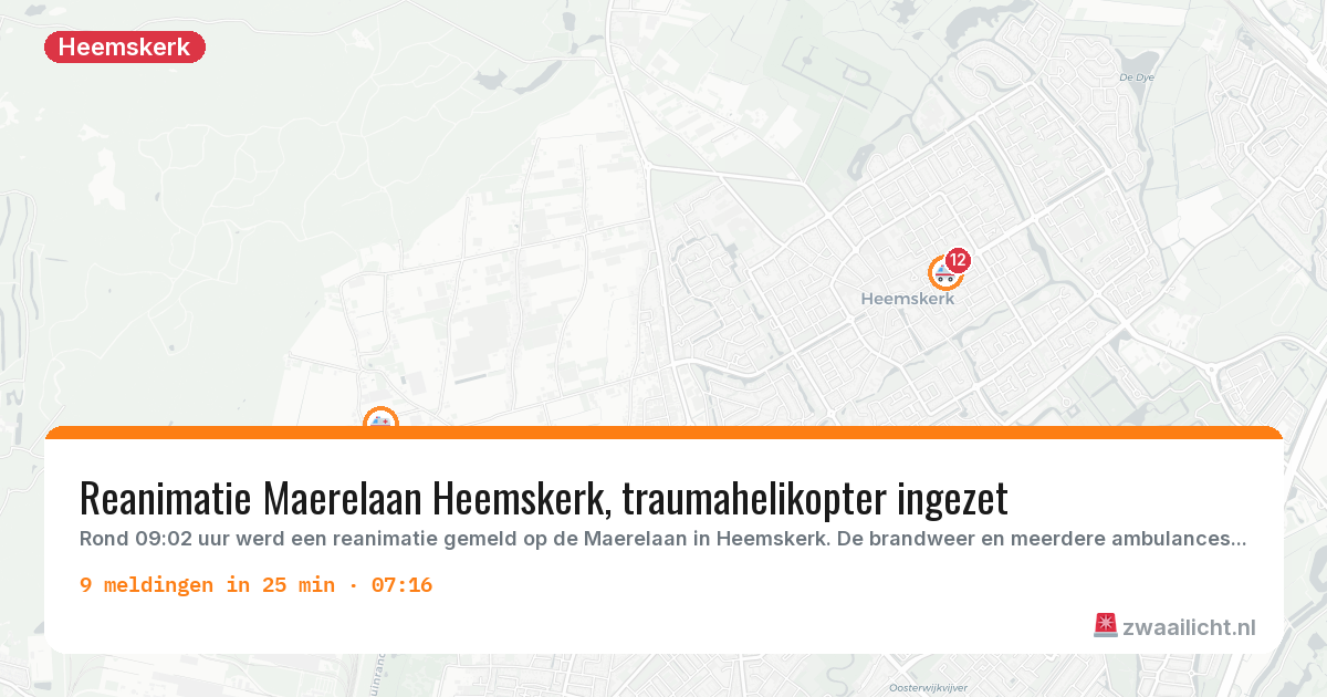 Kaart van de activiteitspiek bij Heemskerk
