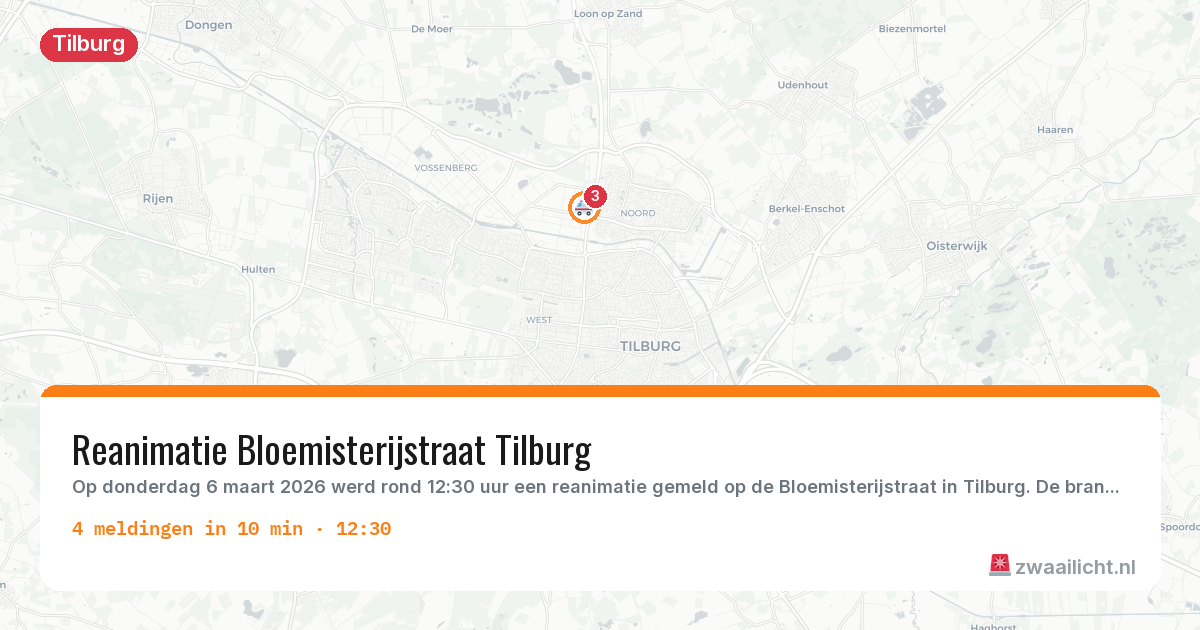 Kaart van de activiteitspiek bij Tilburg