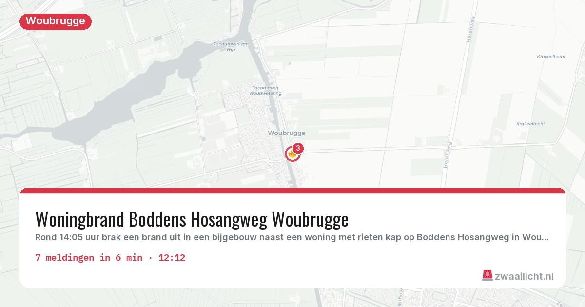 Kaart van de activiteitspiek bij Woubrugge