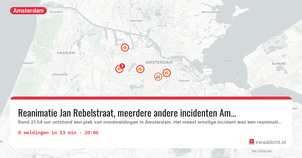Kaart van de activiteitspiek bij Amsterdam