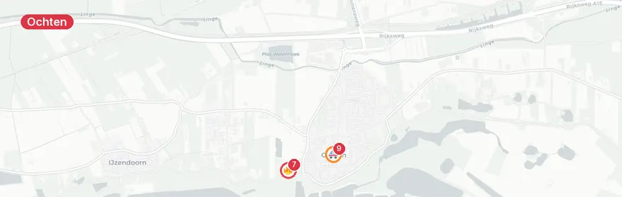 Kaart van Persoon te water Waalbandijk Ochten