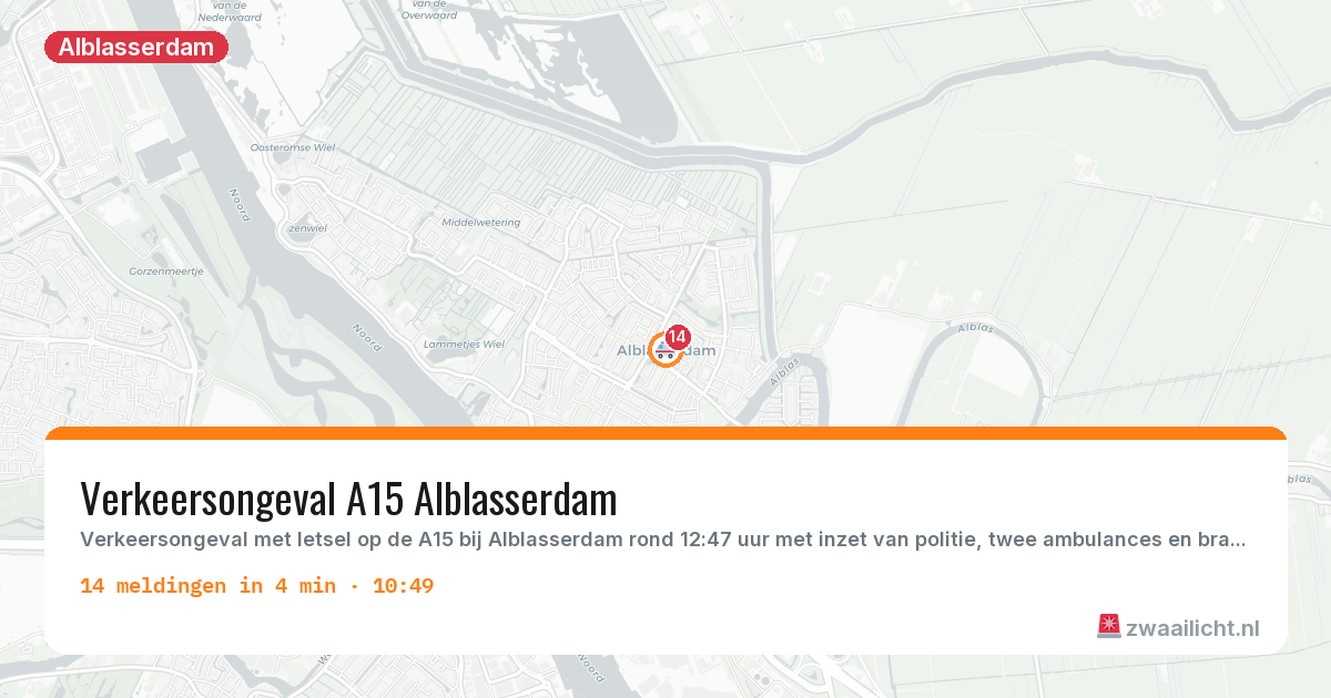 Kaart van de activiteitspiek bij Alblasserdam