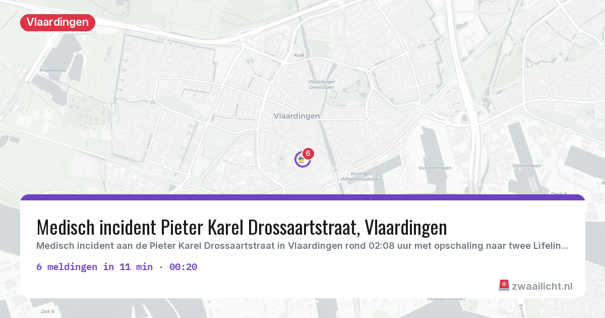 Kaart van de activiteitspiek bij Vlaardingen
