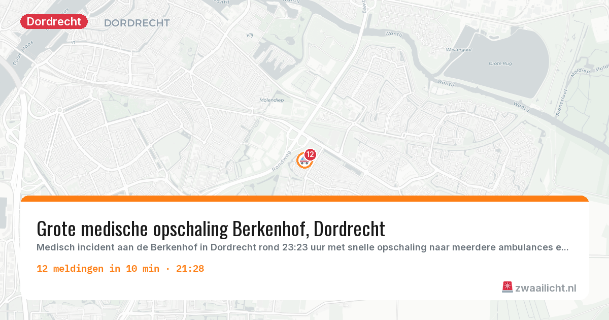 Kaart van de activiteitspiek bij Dordrecht