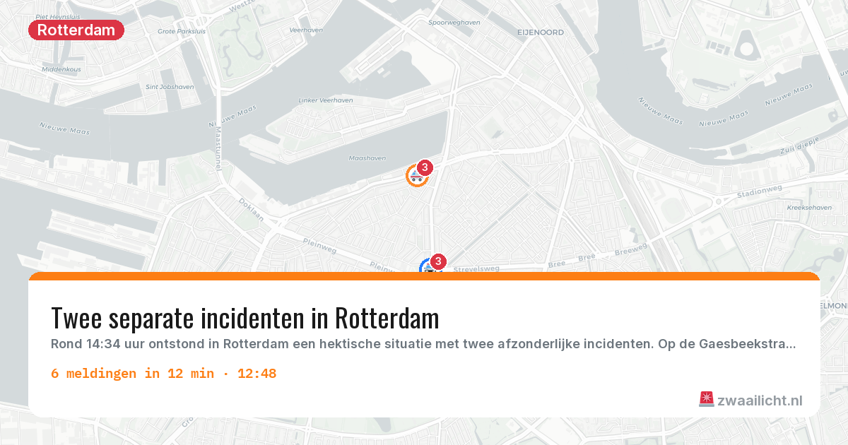 Kaart van de activiteitspiek bij Rotterdam