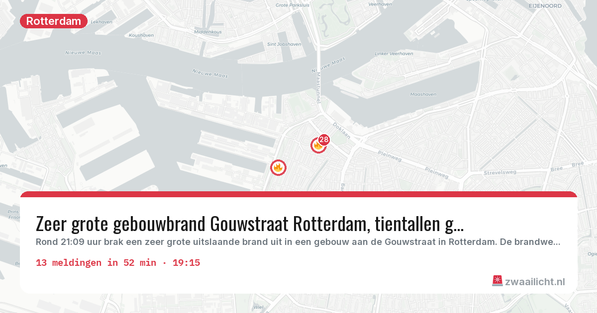 Kaart van de activiteitspiek bij Rotterdam