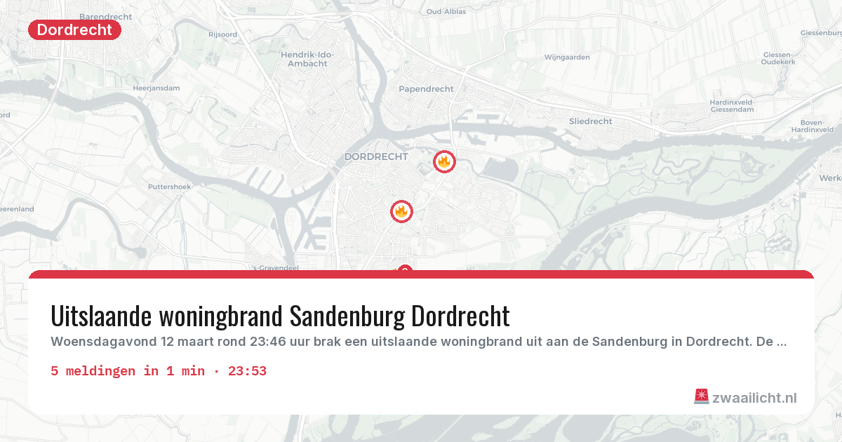 Kaart van de activiteitspiek bij Dordrecht