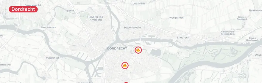 Kaart van Uitslaande woningbrand Sandenburg Dordrecht
