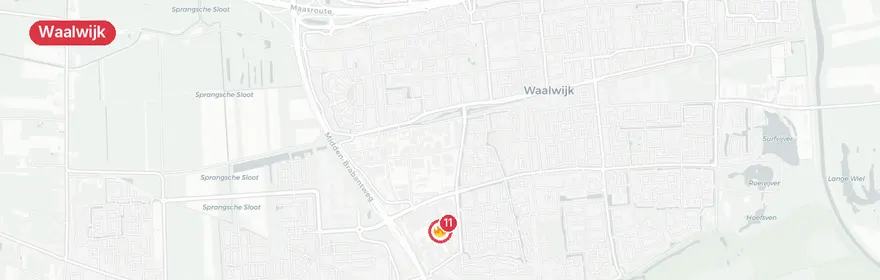 Kaart van Zeer grote brand woonboulevard Prof. Zeemanweg Waalwijk