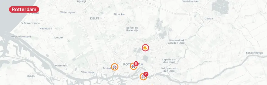 Kaart van Verkeersongeval en gaslekkage in Rotterdam