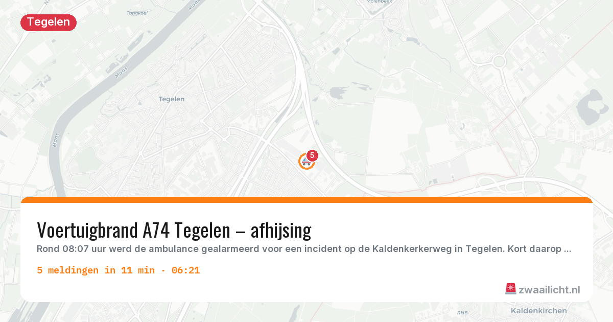 Kaart van de activiteitspiek bij Tegelen