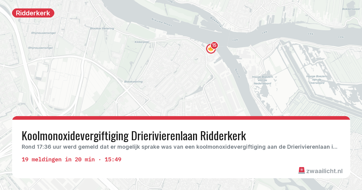 Kaart van de activiteitspiek bij Ridderkerk
