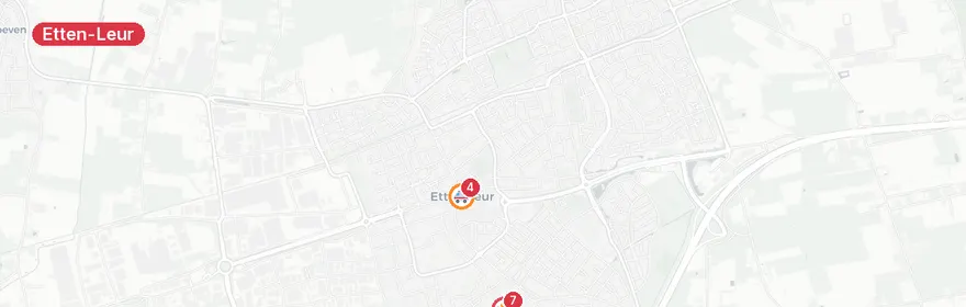 Kaart van Middelbrand San Francescolaan Etten-Leur opgeschaald naar...