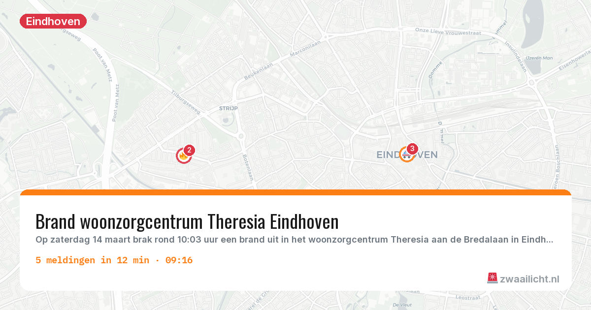 Kaart van de activiteitspiek bij Eindhoven