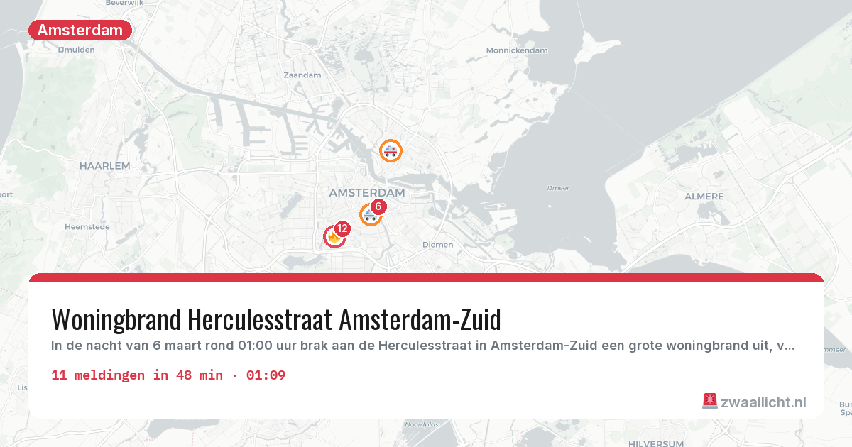 Kaart van de activiteitspiek bij Amsterdam