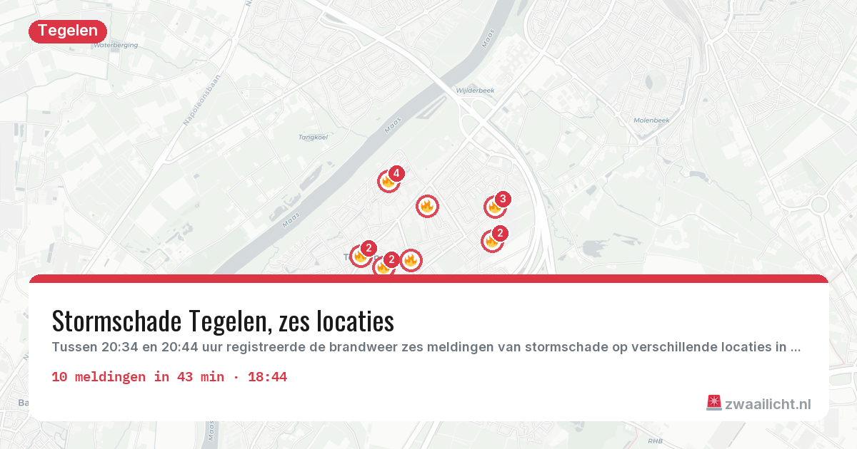 Kaart van de activiteitspiek bij Tegelen