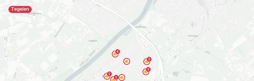Kaart van Stormschade Tegelen, zes locaties