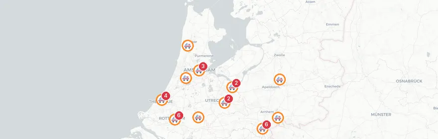 Kaart van Reanimatie Nijmegen, verhoogde ambulance-activiteit