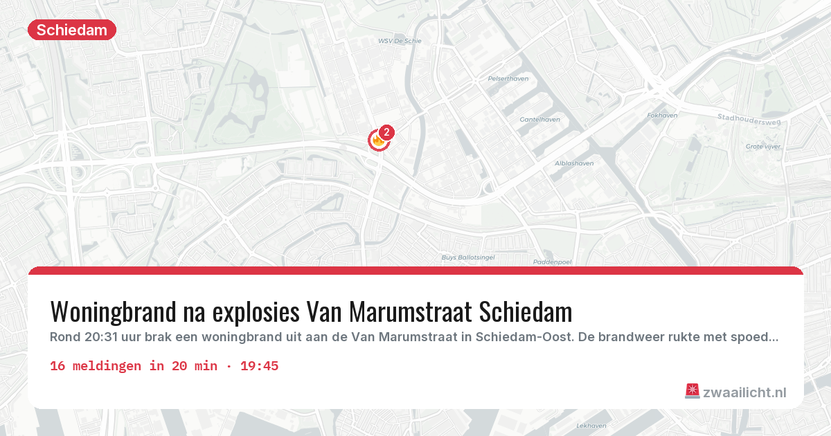 Kaart van de activiteitspiek bij Schiedam