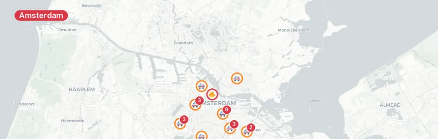 Kaart van Zwaar onweer hulpdiensten Amsterdam