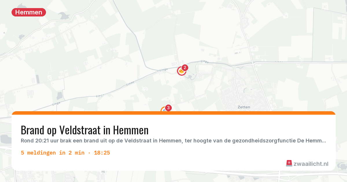 Kaart van de activiteitspiek bij Hemmen