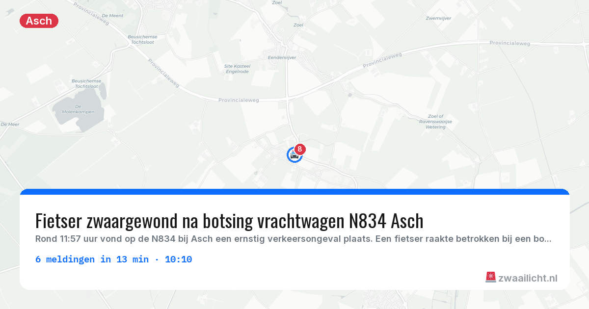 Kaart van de activiteitspiek bij Asch