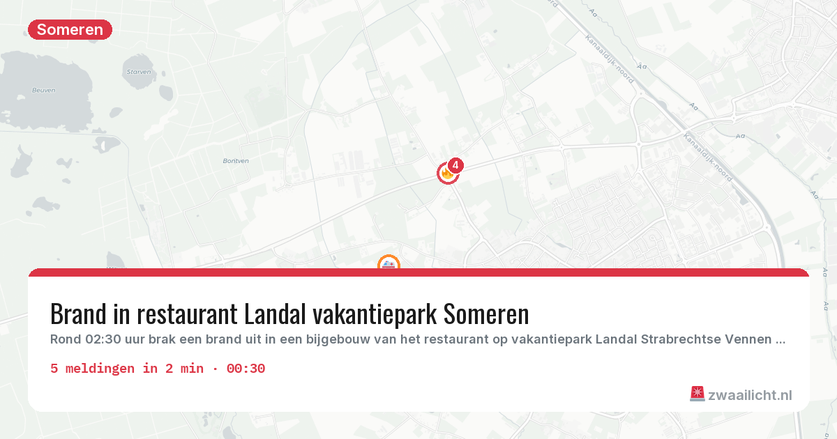 Kaart van de activiteitspiek bij Someren