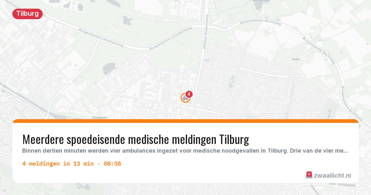 Kaart van de activiteitspiek bij Tilburg