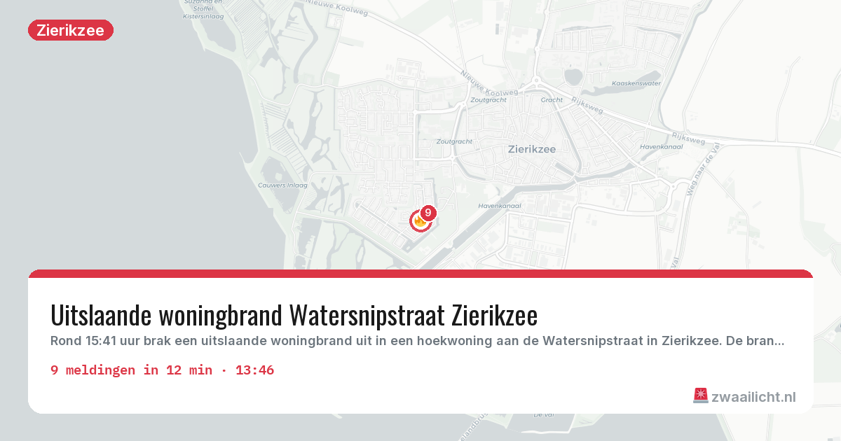 Kaart van de activiteitspiek bij Zierikzee