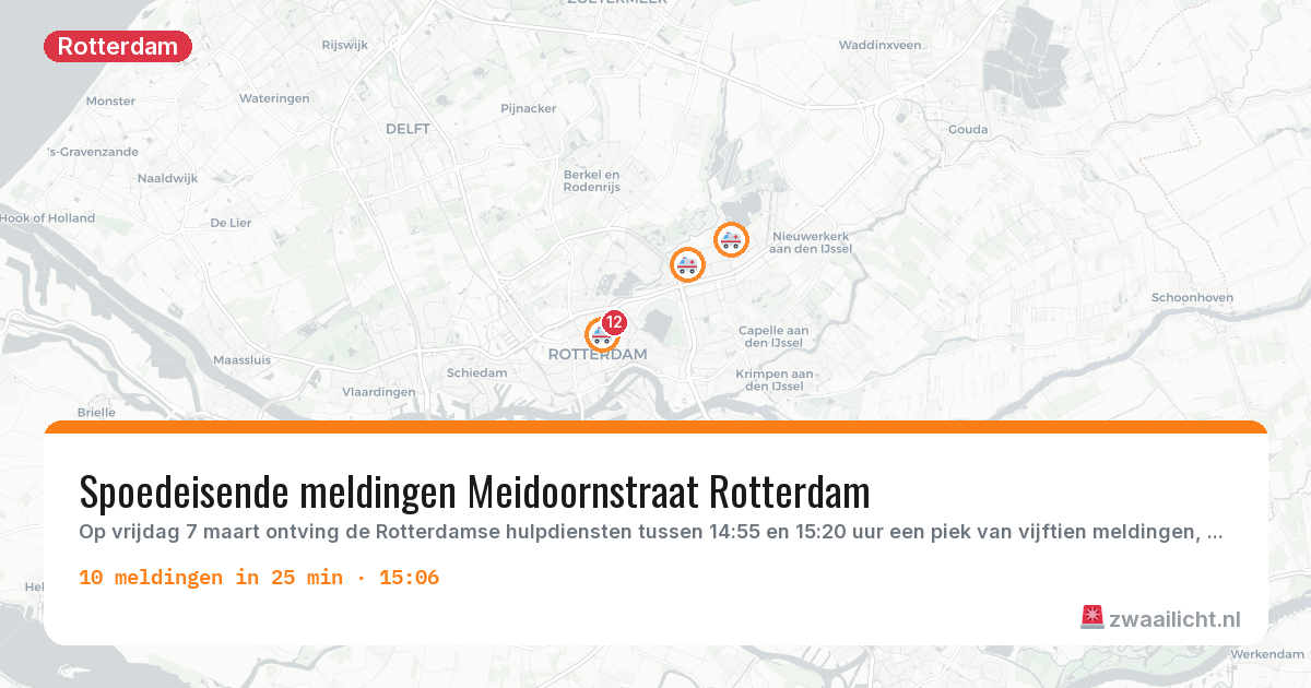 Kaart van de activiteitspiek bij Rotterdam