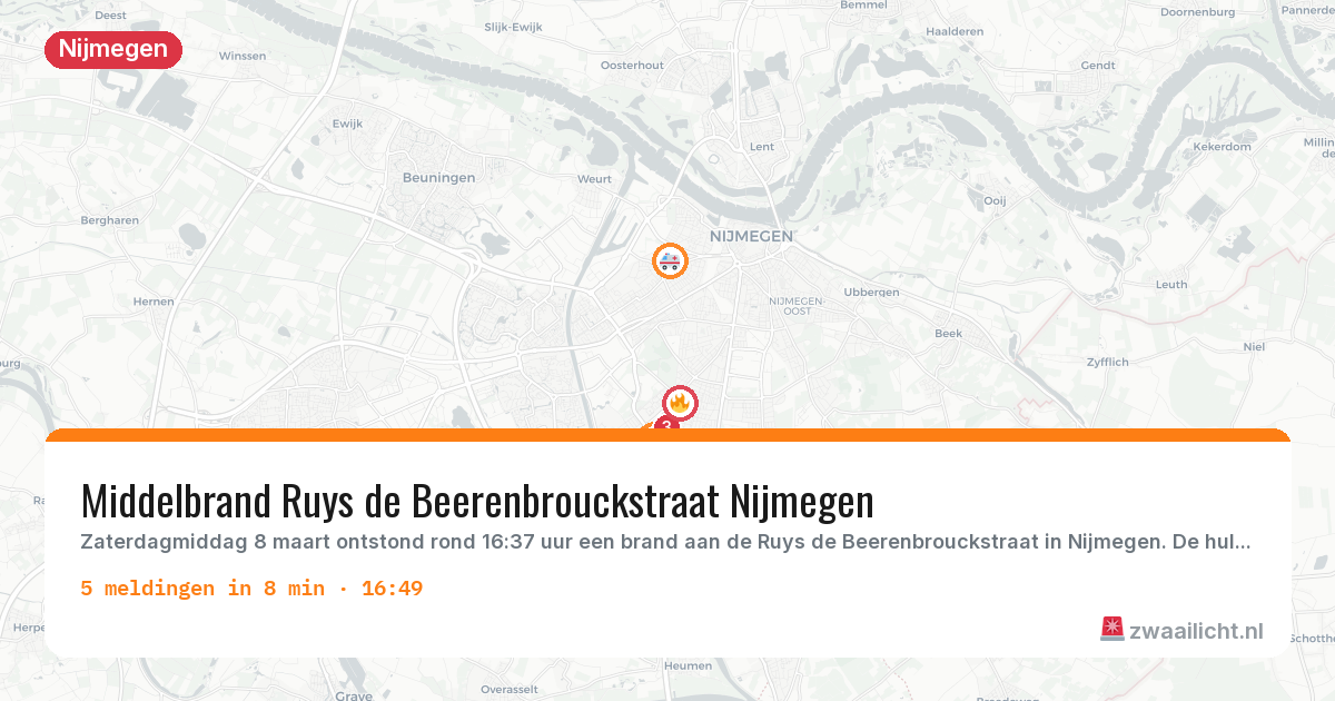 Kaart van de activiteitspiek bij Nijmegen