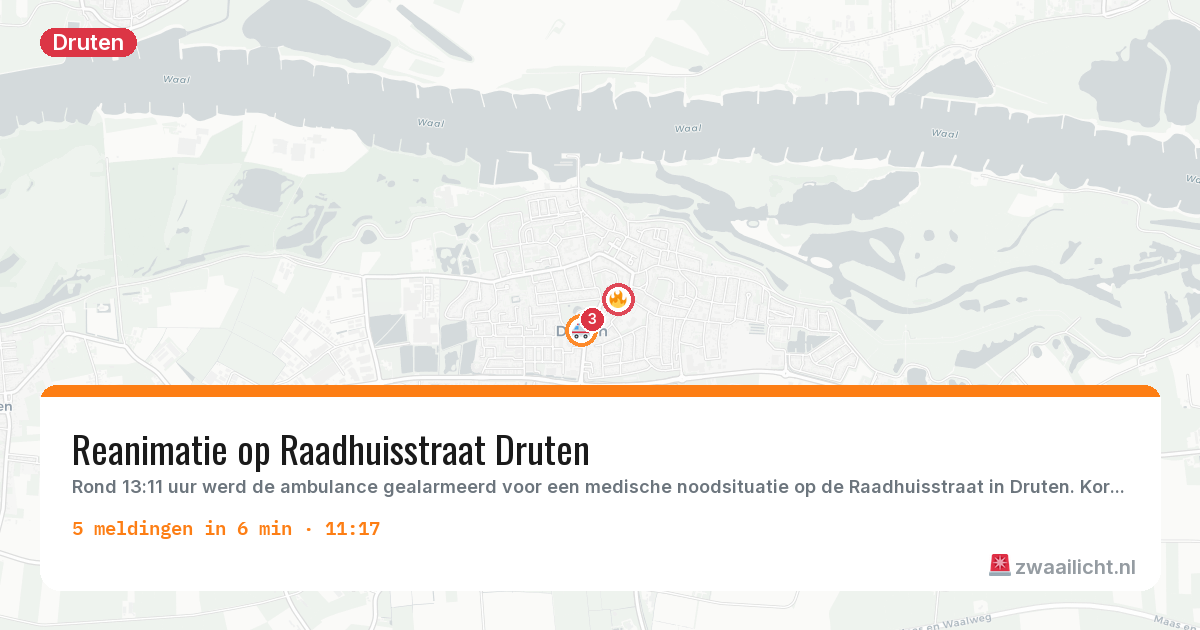 Kaart van de activiteitspiek bij Druten
