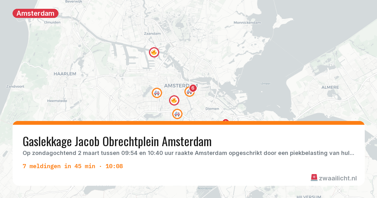 Kaart van de activiteitspiek bij Amsterdam