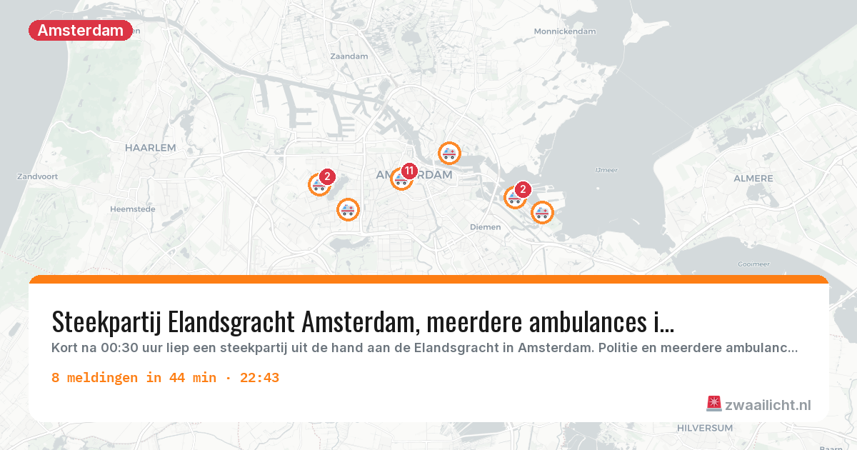 Kaart van de activiteitspiek bij Amsterdam