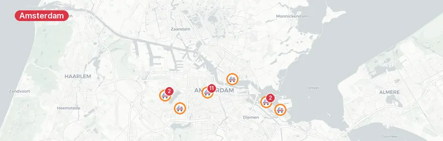 Kaart van Steekpartij Elandsgracht Amsterdam, meerdere ambulances i...