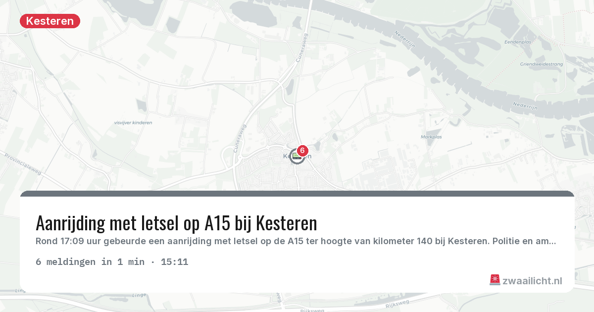 Kaart van de activiteitspiek bij Kesteren