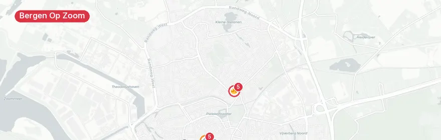 Kaart van Twee woningbranden Bergen op Zoom, bewoner gewond