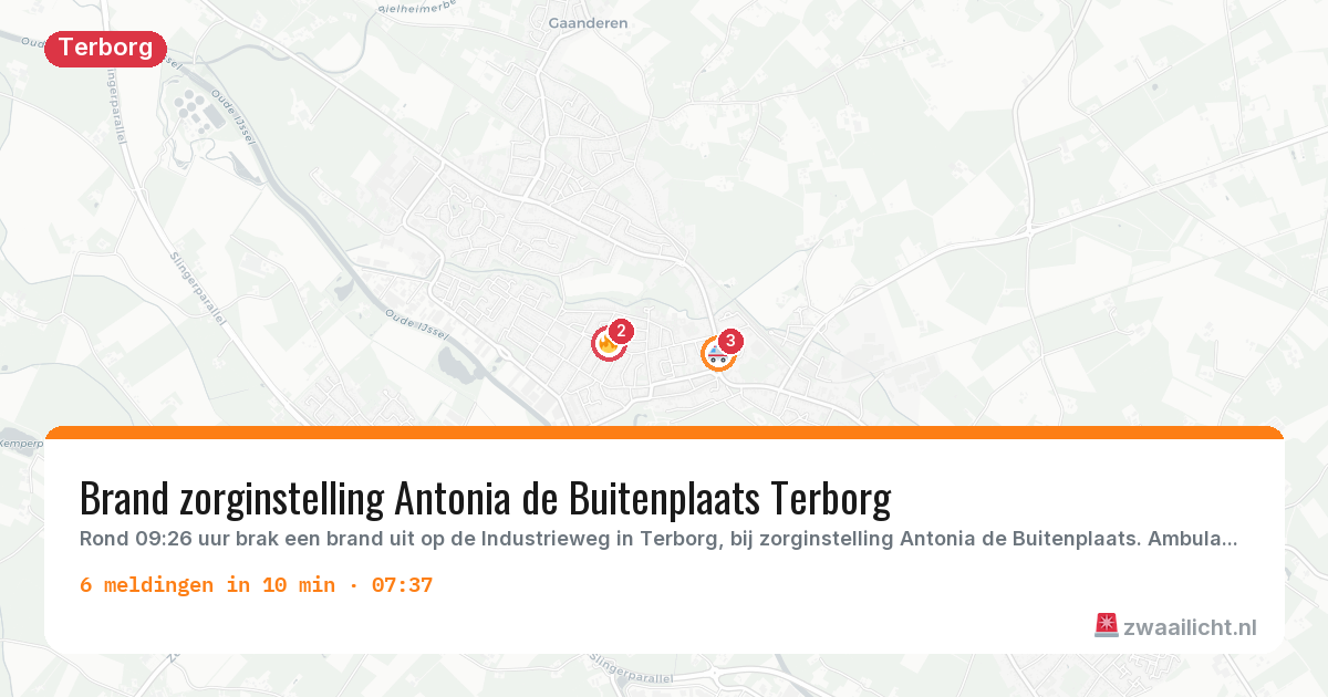 Kaart van de activiteitspiek bij Terborg