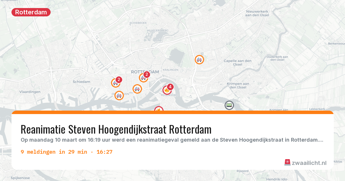 Kaart van de activiteitspiek bij Rotterdam