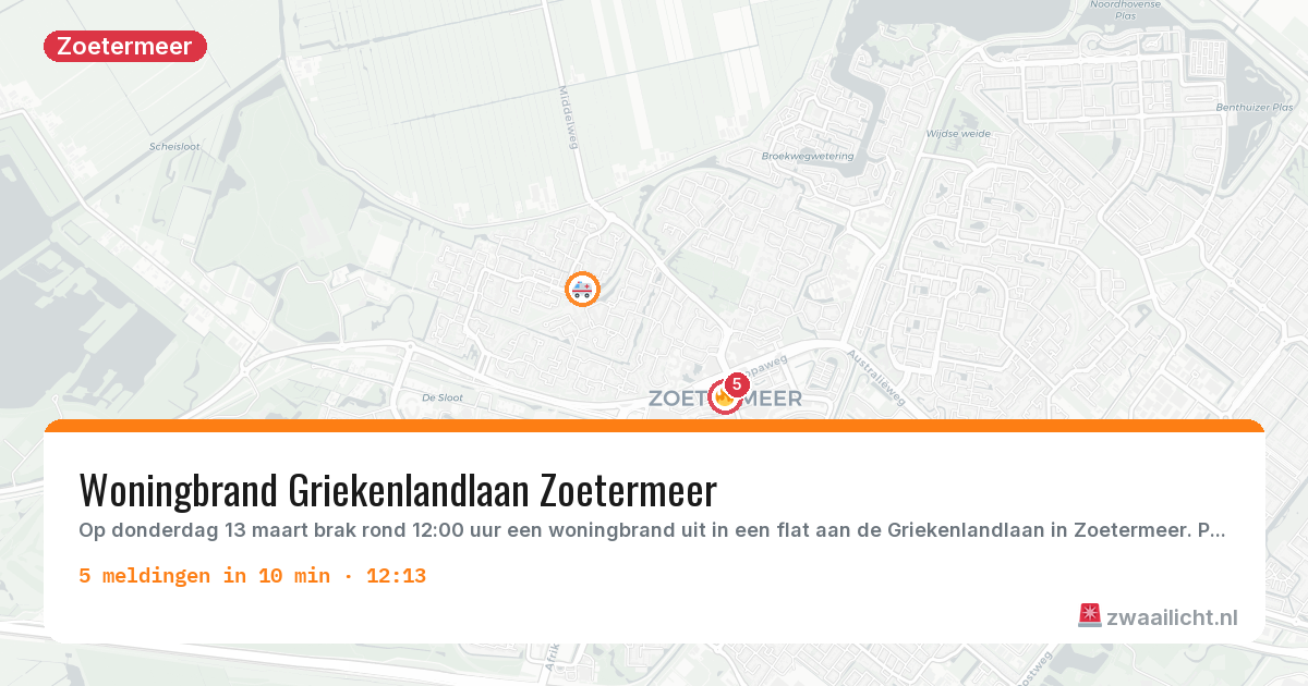 Kaart van de activiteitspiek bij Zoetermeer