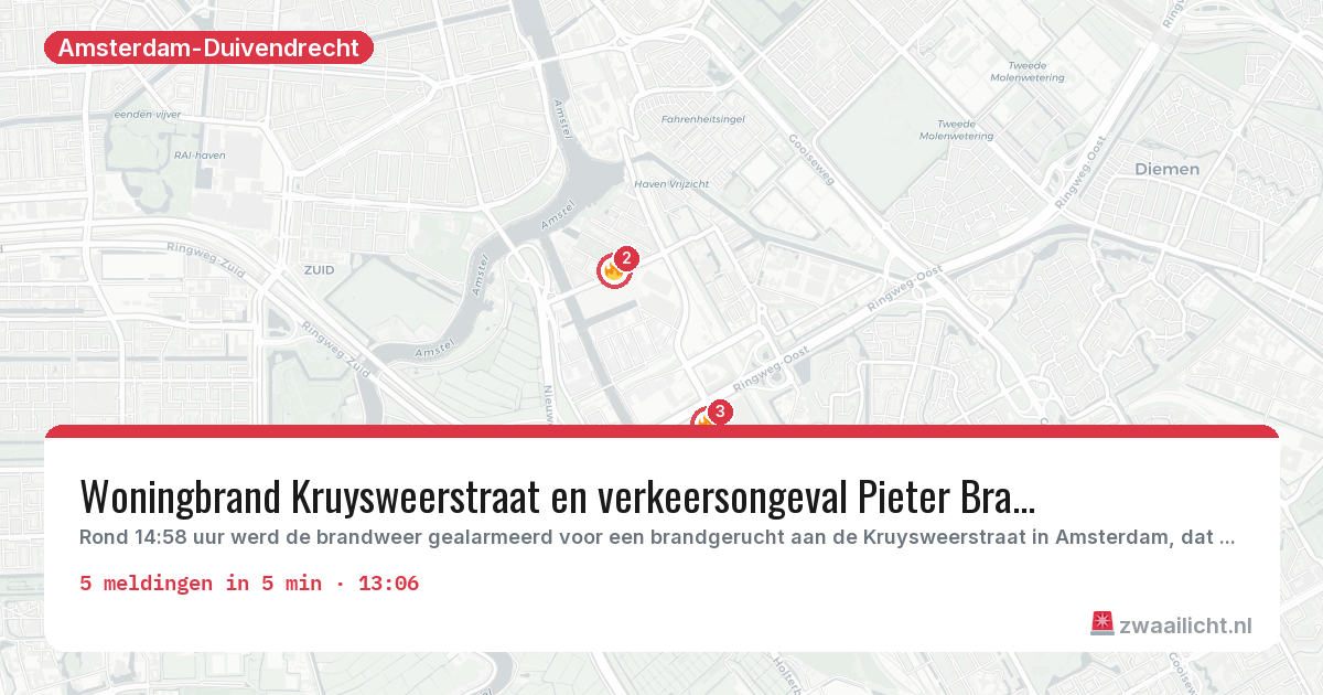Kaart van de activiteitspiek bij Amsterdam-Duivendrecht