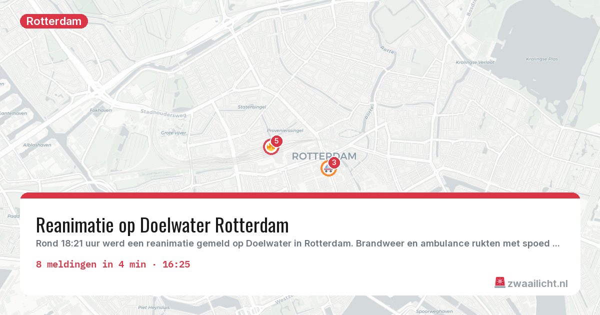 Kaart van de activiteitspiek bij Rotterdam