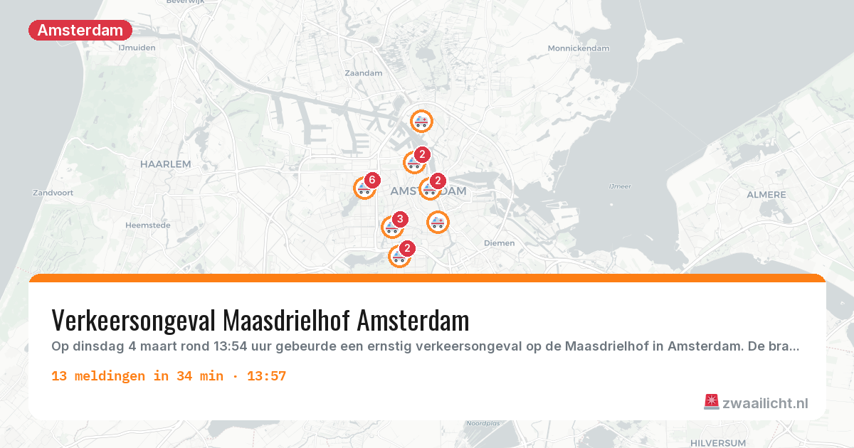 Kaart van de activiteitspiek bij Amsterdam