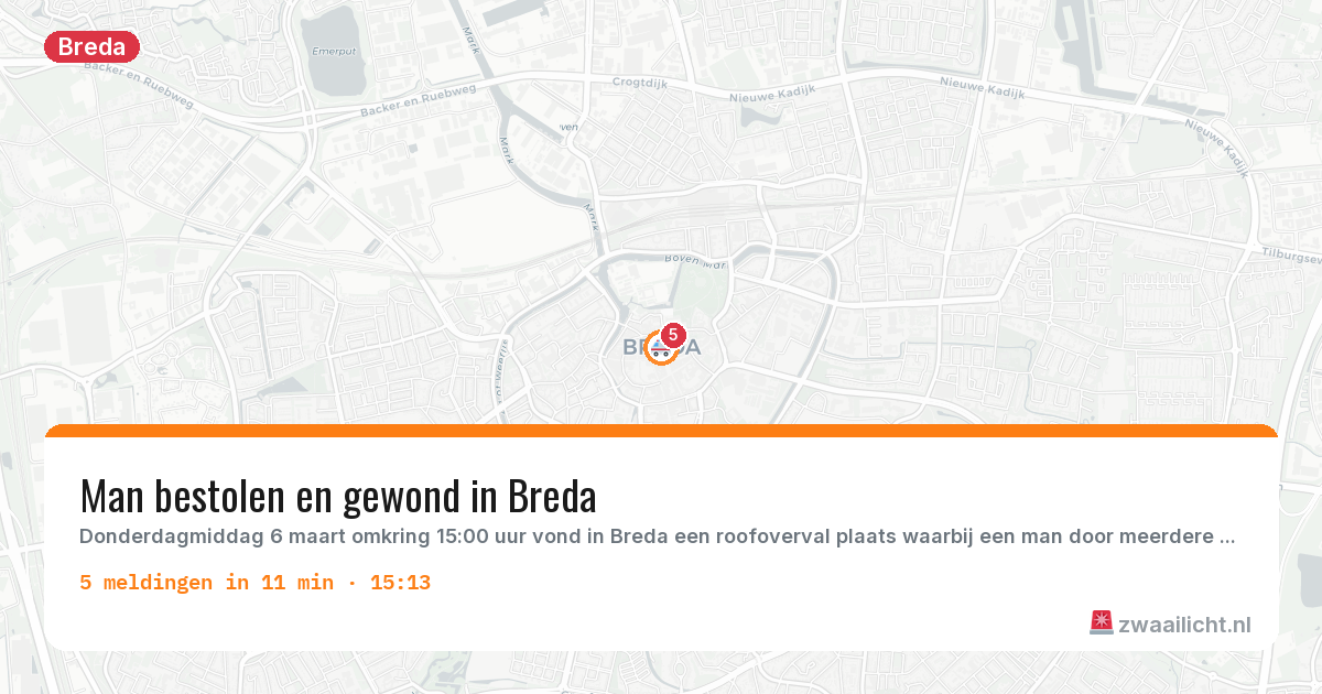 Kaart van de activiteitspiek bij Breda