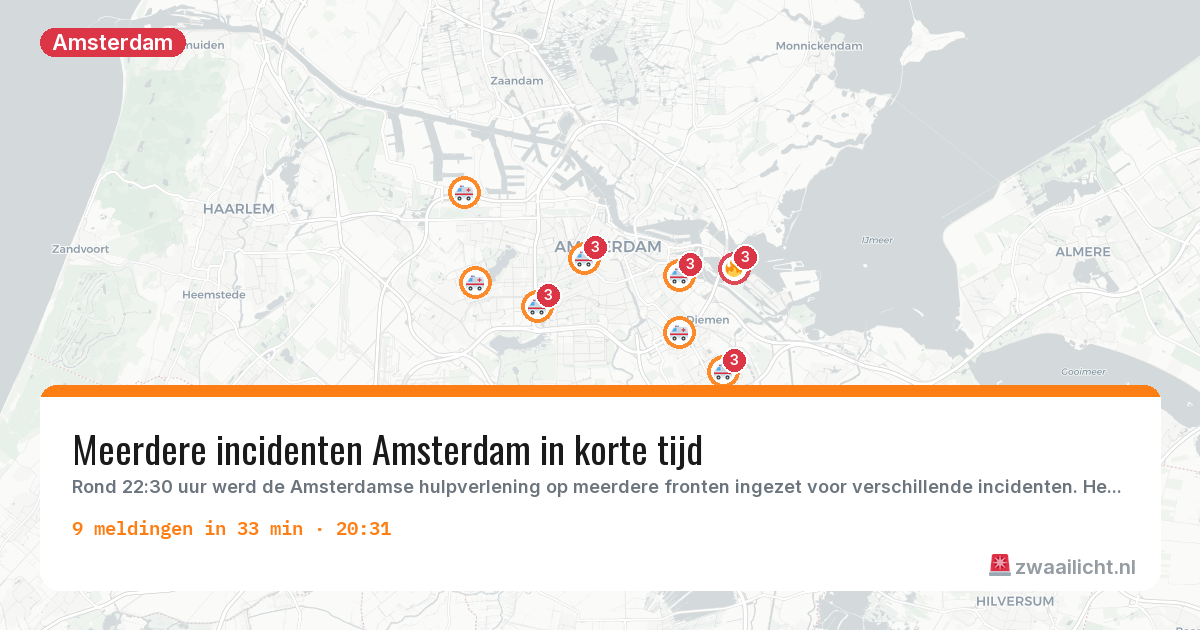 Kaart van de activiteitspiek bij Amsterdam