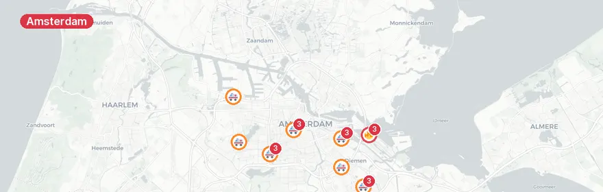 Kaart van Meerdere incidenten Amsterdam in korte tijd