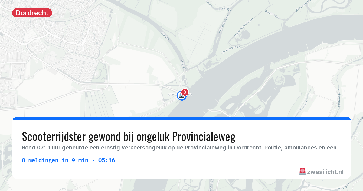 Kaart van de activiteitspiek bij Dordrecht
