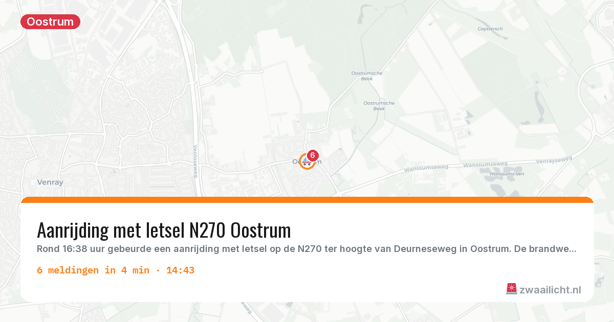 Kaart van de activiteitspiek bij Oostrum