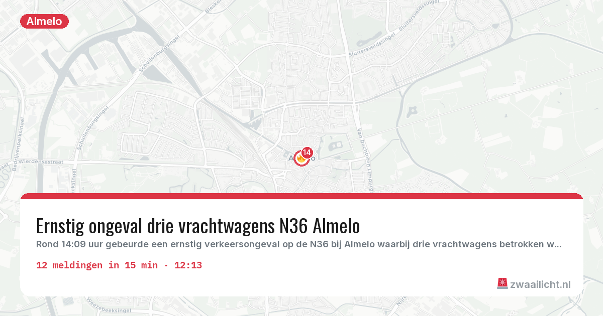 Kaart van de activiteitspiek bij Almelo